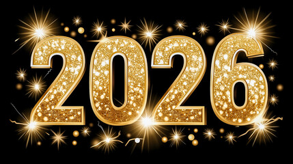 Sparkling fireworks illuminate the numbers 2026 in a vibrant display against a dark background, celebrating the arrival of a new year with festive energy and excitement