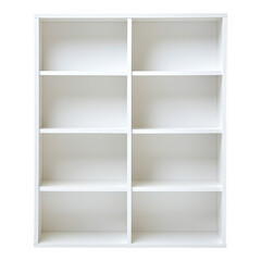 Modern white eight cube storage shelf unit isolated on transparent background