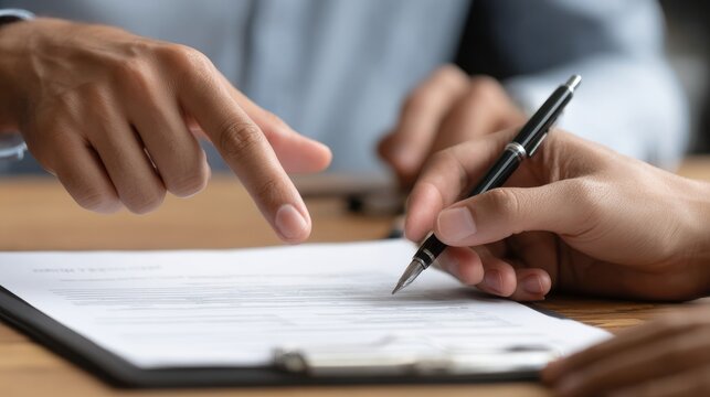 Hand Pointing at Document Being Signed