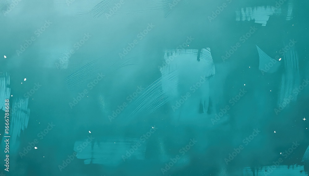 Poster teal surface with brush strokes and light dots, providing a textured backdrop with visual interest f