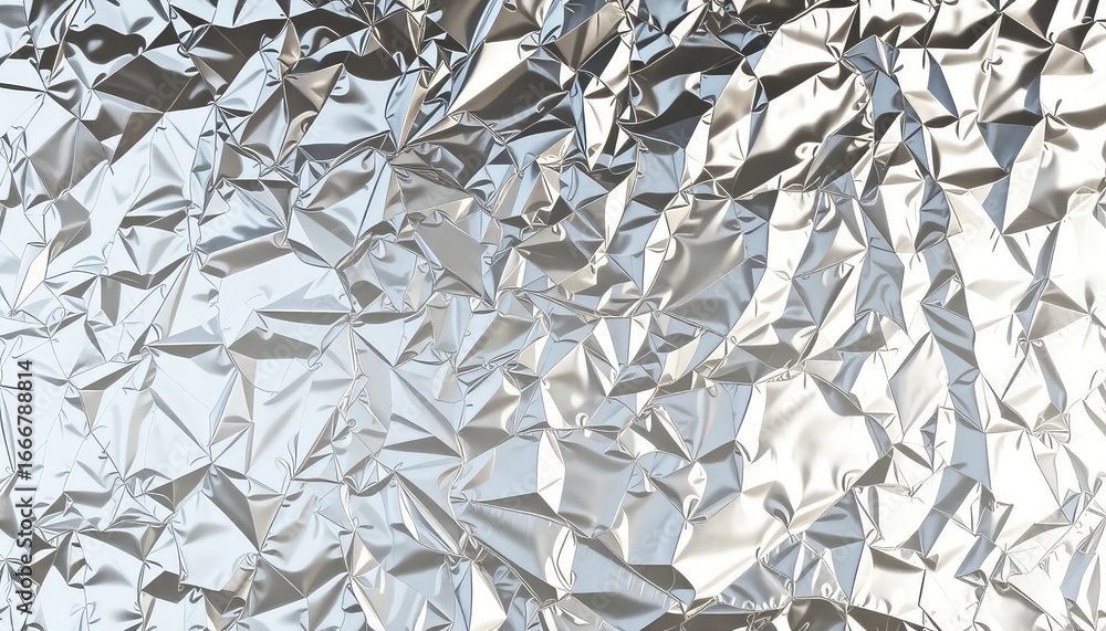 Fototapete crumpled sheet with sharp folds creating an abstract geometric metallic surface pattern, casting bri