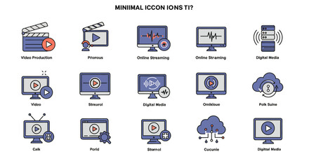 icon set representing video production and digital media