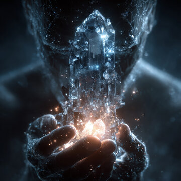 A glowing, intricate, non-transferable crystal representing a soulbound token, a core identity in the metaverse.
