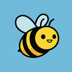 Obraz premium Cheerful Cartoon Bee in Flight, Simple Line Art Style
