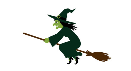 Flat Witch on Broomstick