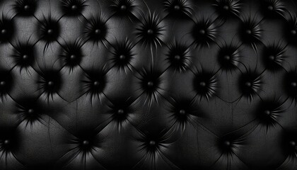 Elegant and luxurious black leather button tufted upholstery with a classic diamond pattern provides rich depth and texture