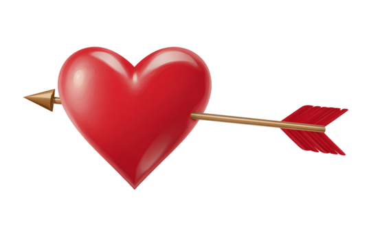 Cupid's Arrow through Red Heart, isolated on white transparent background - Powered by Adobe