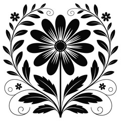 A seamless black and white vintage floral pattern with intricate flower and leaf ornaments forms an elegant vector illustration