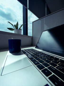 modern office interior with laptop