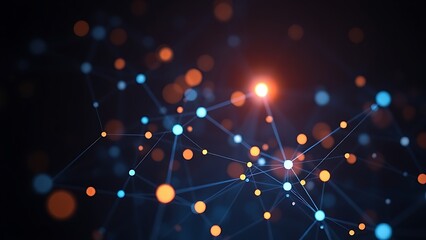 Abstract data visualization with glowing nodes, illustrating connectivity on a dark gradient background.