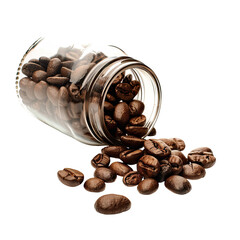 Coffee beans spilling from a glass jar
