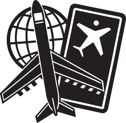 Vector illustration of an airplane icon with a film arrow symbol for a cinema sign design
