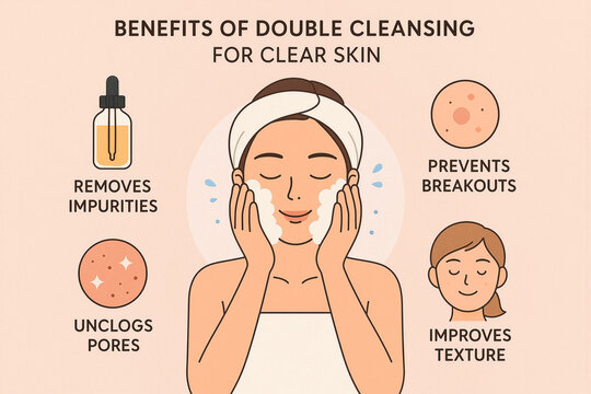 Double Cleansing Benefits: Clear Skin Routine Illustrated for Skincare Lovers - Powered by Adobe