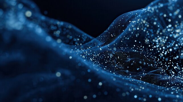 A blue banner with swirling, 3D particles representing technology. It's an abstract image that suggests scientific research, big data, and the power of technology