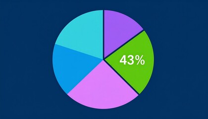 Obraz premium Pie chart with four segments of various pastel colors on a navy blue background. One segment is highlighted with a percentage