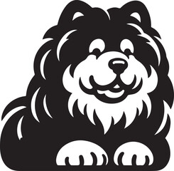 Cute Fluffy Chow Chow Dog Vector Silhouette Illustration – Black and White Pet Art Design