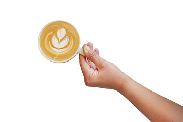 Barista hand with coffee cup, isolated on free png background.