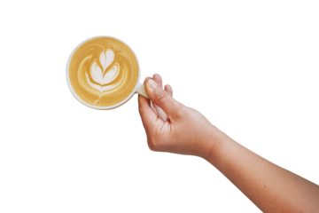 Barista hand with coffee cup, isolated on free png background.