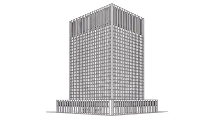 Architectural Line Drawing of a Modern HighRise Office Building with Detailed Facade.