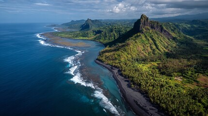 Volcanic Paradise Lush Landscapes and Black Sand Beaches of a Tropical Island