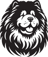 Cute Fluffy Chow Chow Dog Vector Silhouette Illustration – Black and White Pet Art Design