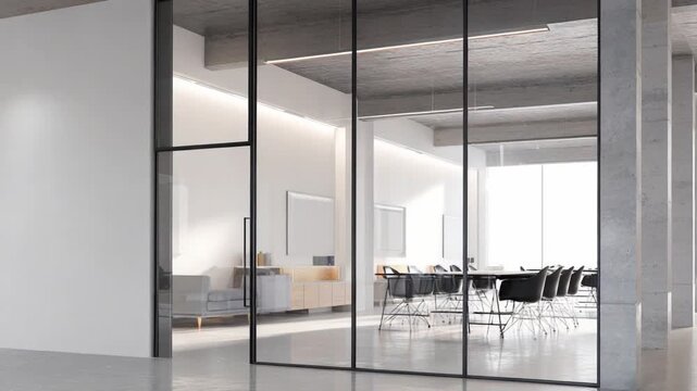 Modern Office Interior: A sleek modern office interior, boasting a conference room bathed in natural light through expansive glass panels.