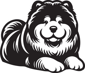 Fototapeta premium Cute Fluffy Chow Chow Dog Vector Silhouette Illustration – Black and White Pet Art Design