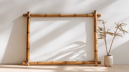 Empty bamboo frame, sunlight, plant