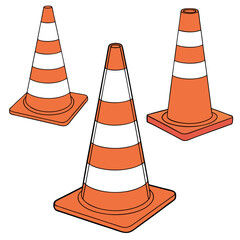 Traffic cone illustration with orange and white safety cones