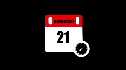 21 November Banner Animation ,November 21 calendar animation with transparent screen background, 4k video