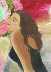 abstract woman with flowers. watercolor painting. illustration © Anna Ismagilova