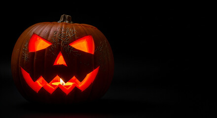 Spooky Halloween Jack-o'-lantern glowing brightly in the dark, casting an eerie orange light and creating a mysterious atmosphere for the festive night