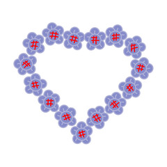 Fototapeta premium Heart shape made of purple sun flowers illustration