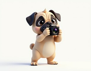 Fototapeta premium Cute 3D Cartoon Pug Dog Photographer