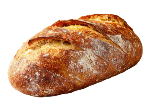 A long loaf of crusty artisan bread dusted with flour on a black background baked, Isolated On Png Transparent Background