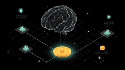 3D brain connected to money
