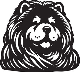Cute Fluffy Chow Chow Dog Vector Silhouette Illustration – Black and White Pet Art Design