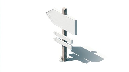 Isometric wooden signpost with blank panels