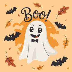 Obraz premium Flat Halloween Ghost vector illustration