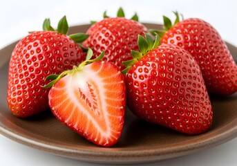 Fresh Strawberries on a Brown Plate - A Delicious Summer Fruit