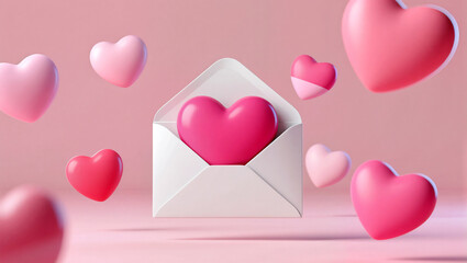 Heart-shaped Love Letter with Floating Hearts for Valentine's Day