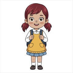 adorable young student girl with school bag vector illustration