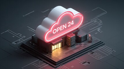 Cloud server, 24/7 access, digital, modern