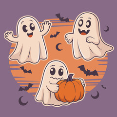 Obraz premium Flat Halloween Ghost vector illustration