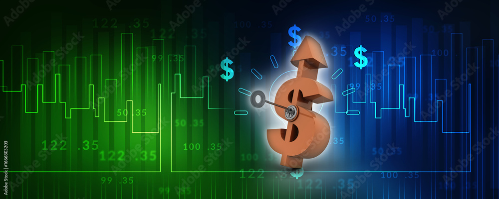 Poster 3d rendering insert key dollar symbol