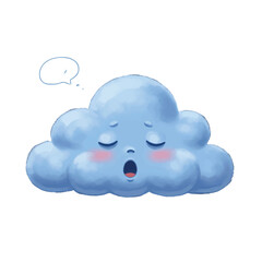 A cute blue cartoon cloud character sleeping and yawning with rosy cheeks.