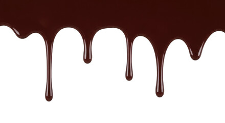 Molten dark chocolate drips flowing down abstract design perfect for food photography and dessert creations transparent background