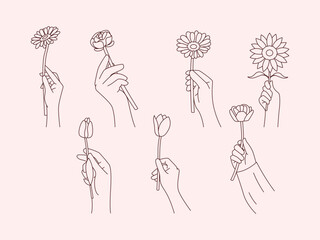 Line Art Vector Hand Holding Flower Illustration – Minimal Outline Floral Design