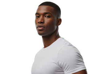 Strong and Confident African Man in a White Tee, a Minimalist Studio Portrait.