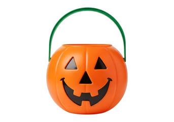 Classic orange halloween pumpkin candy bucket with handle trick-or-treating fun transparent background